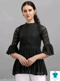 Product Name: *Trendy Partywear Women Tops & Tunics*Fabric: NetSleeve Length: Three-Quarter SleevesPattern: LaceMultipack: 1 - size- S, colour- Maroon