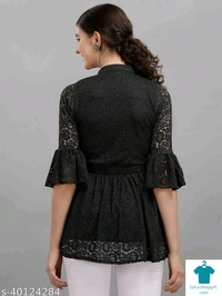 Product Name: *Trendy Partywear Women Tops & Tunics*Fabric: NetSleeve Length: Three-Quarter SleevesPattern: LaceMultipack: 1 - size- S, colour- Maroon