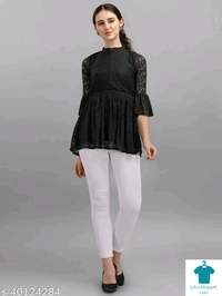 Product Name: *Trendy Partywear Women Tops & Tunics*Fabric: NetSleeve Length: Three-Quarter SleevesPattern: LaceMultipack: 1 - size- S, colour- Maroon