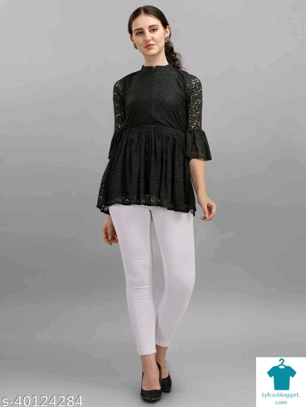Product Name: *Trendy Partywear Women Tops & Tunics*Fabric: NetSleeve Length: Three-Quarter SleevesPattern: LaceMultipack: 1 - size- S, colour- Maroon
