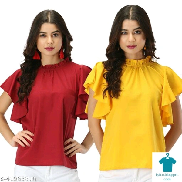 Product Name: *Classy Modern Women Tops & Tunics*Fabric: CrepeSleeve Length: Short SleevesPattern: SolidMultipack: 2 - size- S