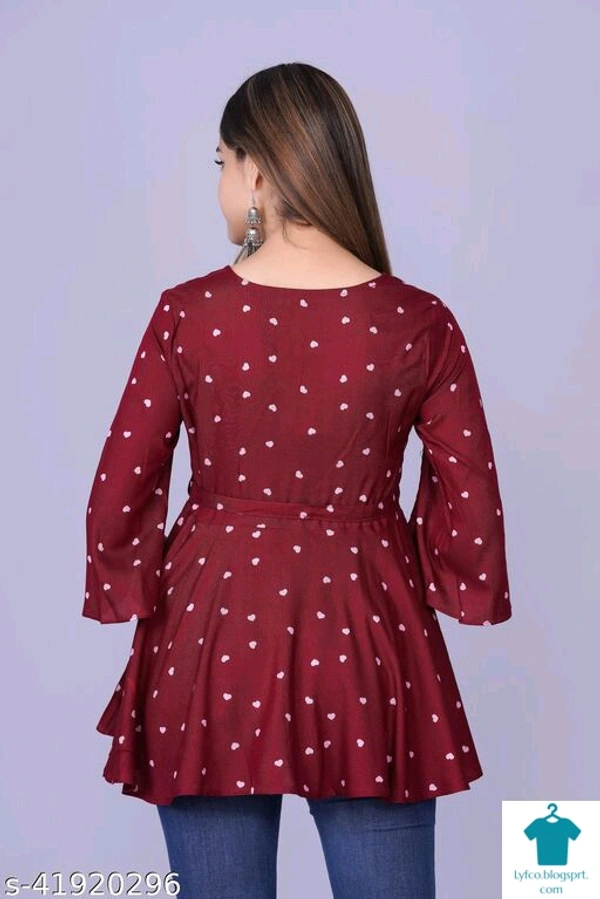 Product Name: *womens Rayon Printed top*Fabric: RayonSleeve Length: Three-Quarter SleevesPattern: PrintedMultipack: 1 - size- XL
