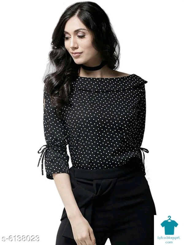 Product Name: *Women's Printed Black Crepe Top*Fabric: CrepeSleeve Length: Three-Quarter SleevesPattern: PrintedMultipack: 1 - size- XL