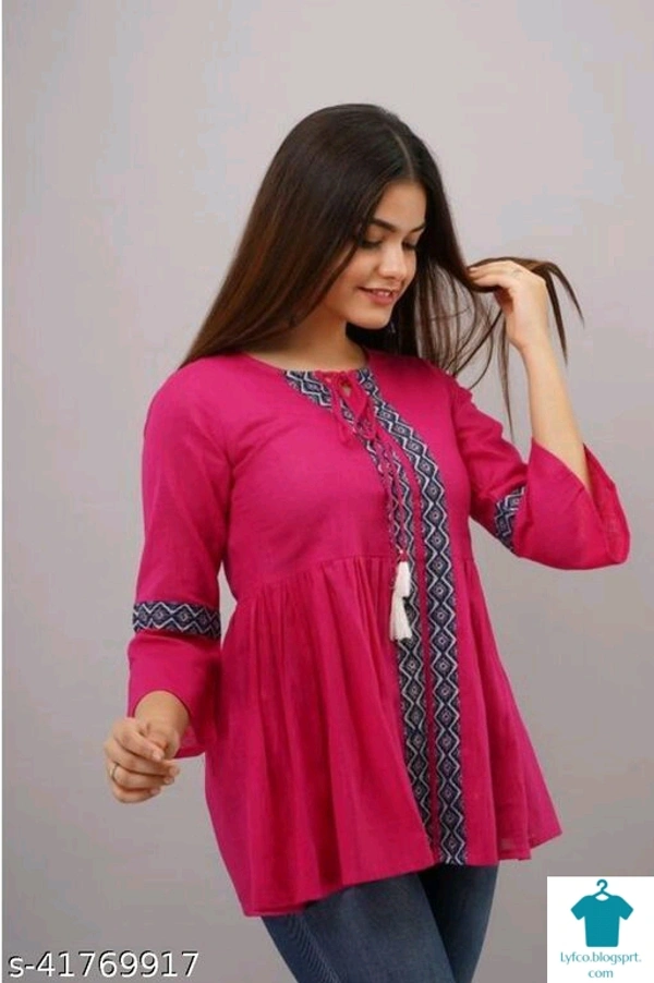 Product Name: *Women's Pure Cotton Casual 3/4 Sleeve Pink  Women Top, Casual Tunic Tops Tees for Girls*Fabric: CottonSleeve Length: Three-Quarter SleevesPattern: PrintedMultipack: 1 - size- M