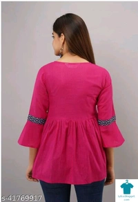 Product Name: *Women's Pure Cotton Casual 3/4 Sleeve Pink  Women Top, Casual Tunic Tops Tees for Girls*Fabric: CottonSleeve Length: Three-Quarter SleevesPattern: PrintedMultipack: 1 - size- M