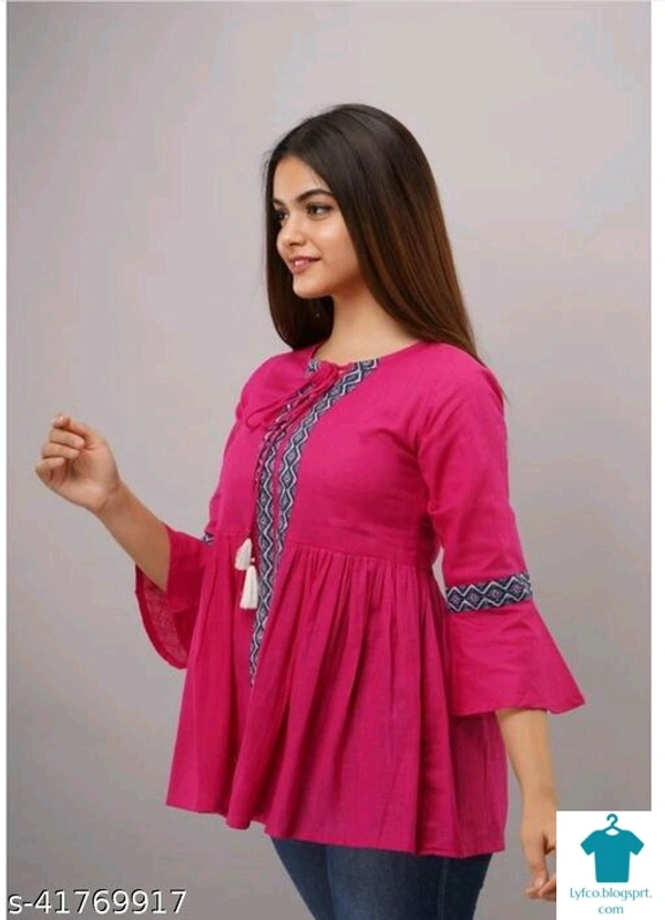 Product Name: *Women's Pure Cotton Casual 3/4 Sleeve Pink  Women Top, Casual Tunic Tops Tees for Girls*Fabric: CottonSleeve Length: Three-Quarter SleevesPattern: PrintedMultipack: 1 - size- XL