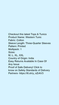 Product Name: *Western Tunic *Fabric: CottonSleeve Length: Three-Quarter SleevesPattern: PrintedMultipack: 1 - colour- Dark blue