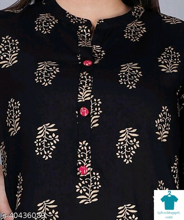 Product Name: *Pretty Partywear Women Tops & Tunics*Fabric: RayonSleeve Length: Three-Quarter SleevesPattern: PrintedMultipack: 1 - size- M