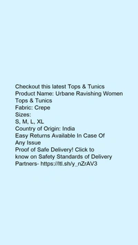 Product Name: *Urbane Ravishing Women Tops & Tunics*Fabric: Crepe - size- L