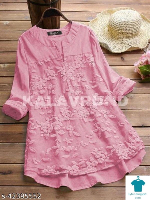 Product Name: *Comfy Graceful Women Tops & Tunics*Fabric: Cotton BlendSleeve Length: Three-Quarter SleevesPattern: EmbroideredMultipack: 1 - size- M