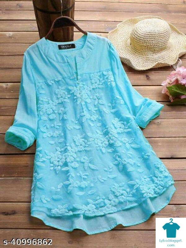 Product Name: *Pretty Elegant Women Tops & Tunics*Fabric: CottonSleeve Length: Long SleevesPattern: EmbroideredMultipack: 1 - size- M