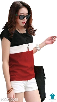 Product Name: *Classic Fashionable Women Tops & Tunics*Fabric: Cotton BlendSleeve Length: Short SleevesPattern: ColorblockedMultipack: 1 - size- M