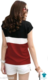Product Name: *Classic Fashionable Women Tops & Tunics*Fabric: Cotton BlendSleeve Length: Short SleevesPattern: ColorblockedMultipack: 1 - size- M