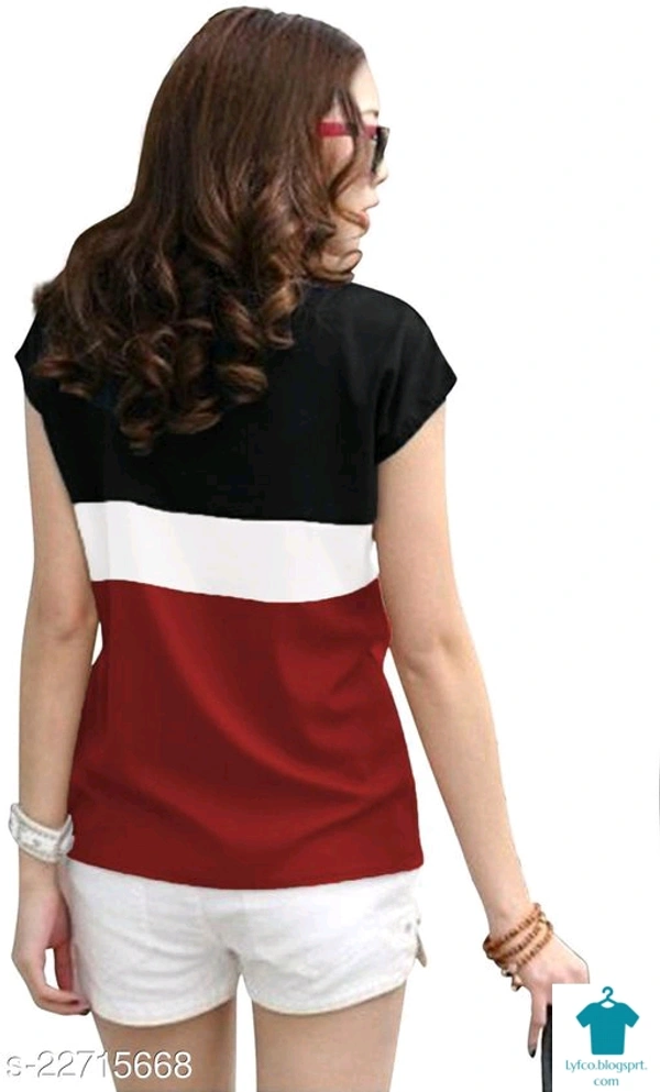 Product Name: *Classic Fashionable Women Tops & Tunics*Fabric: Cotton BlendSleeve Length: Short SleevesPattern: ColorblockedMultipack: 1 - size- M