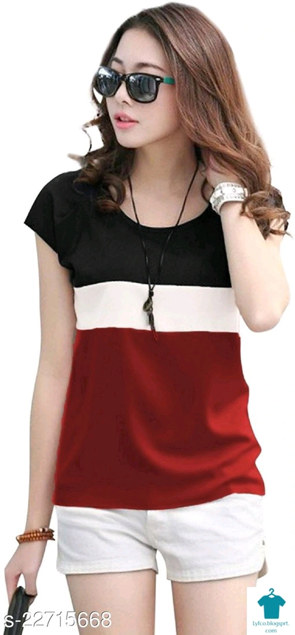 Product Name: *Classic Fashionable Women Tops & Tunics*Fabric: Cotton BlendSleeve Length: Short SleevesPattern: ColorblockedMultipack: 1 - size- M