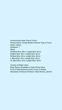 Product Name: *Classy Latest Women Tops & Tunics*Fabric: CottonMultipack: 1 - size- M