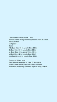 Product Name: *Classy Latest Women Tops & Tunics*Fabric: CottonMultipack: 1 - size- XXL