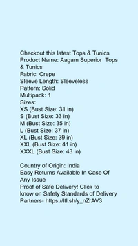 Product Name: *Aagam Superior  Tops & Tunics*Fabric: CrepeSleeve Length: SleevelessPattern: SolidMultipack: 1 - colour- Black