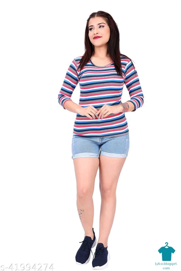 Product Name: *PURPLE & PINK STRIPE DIVA HALF SLEEVE T-SHIRT*Fabric: CottonSleeve Length: Three-Quarter SleevesPattern: StripedMultipack: 1 - size- XXL