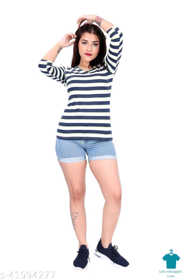 Product Name: *PURPLE & PINK STRIPE ADORABLE HALF SLEEVE T-SHIRT*Fabric: CottonSleeve Length: Three-Quarter SleevesPattern: StripedMultipack: 1 - size- M