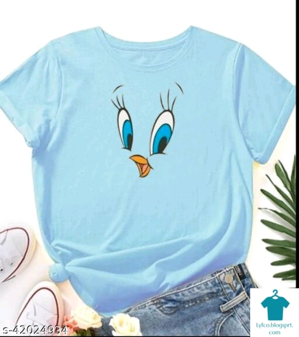 Product Name: *Fancy Fabulous Women Tshirts *Fabric: Cotton BlendSleeve Length: Short SleevesPattern: PrintedMultipack: 1 - size- M