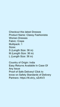 Product Name: *Urbane Fabulous Women Dresses*Fabric: CrepeMultipack: 1 - size- M