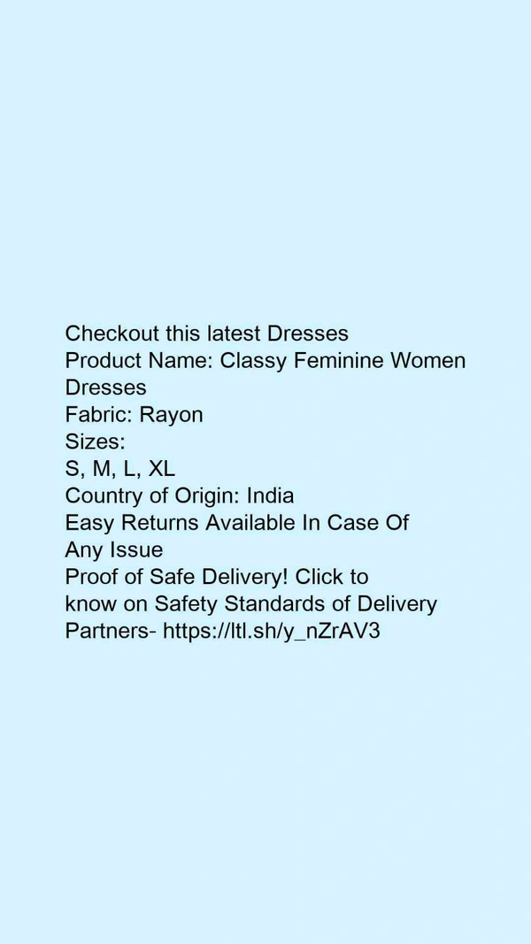 Product Name: *Classy Feminine Women Dresses*Fabric: Rayon - size- L