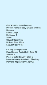 Product Name: *Classy Elegant Women Dresses*Fabric: CrepeMultipack: 1 - size- L