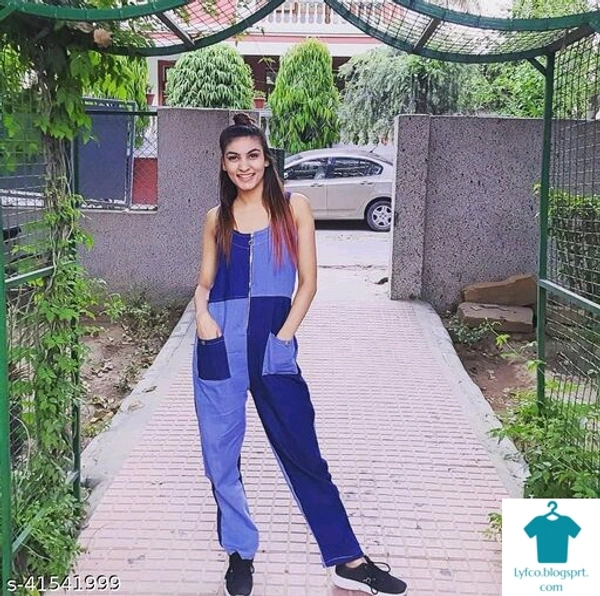 Product Name: *Comfy Fabulous Women Jumpsuits*Fabric: DenimSleeve Length: SleevelessPattern: ColorblockedMultipack: 1 - size- M