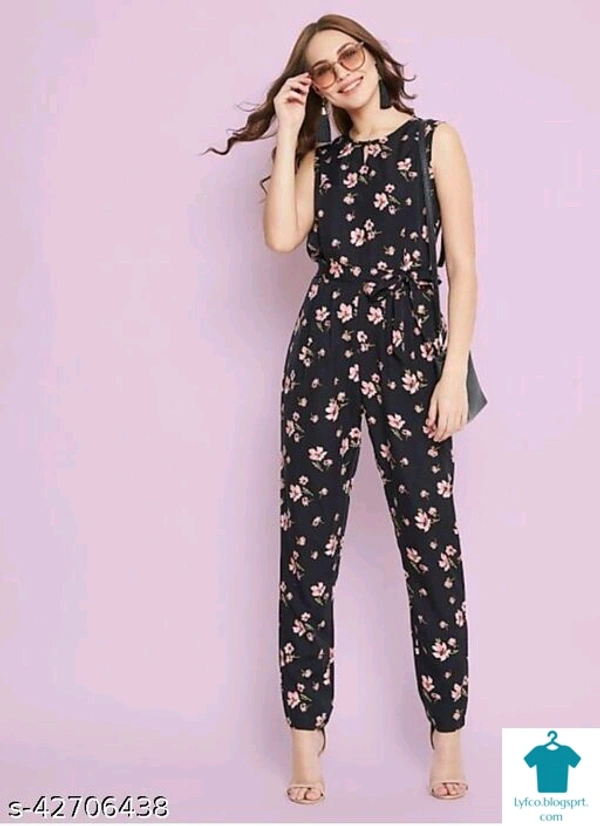 Product Name: *Pretty Glamorous Women Jumpsuits*Fabric: CrepeSleeve Length: Short SleevesPattern: PrintedMultipack: 1 - size- XS