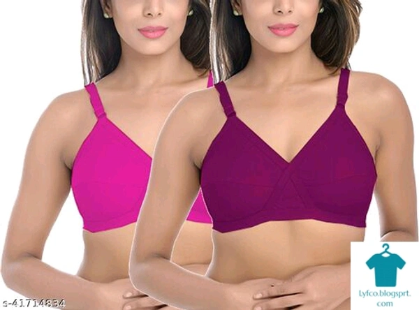 Product Name: *FIMS- Fashion is my style Bra, Bra sexy, Bra Combo for Women, Breathable, Full Coverage Bra, Cross Bra, Non-Padded, Non-Wired, PinkMaroon, Cup- B, Pack of 2, *Fabric: CottonPrint or Pattern Type: SolidPadding: Non PaddedType: Everyday BraWiring: Non WiredSeam Style: SeamedMultipack: 2 - 34B