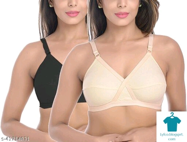 Product Name: *FIMS- Fashion is my style Bra, Bra sexy, Bra Combo for Women, Breathable, Full Coverage Bra, Cross Bra, Non-Padded, Non-Wired, BlackBeige, Cup- B, Pack of 2, *Fabric: CottonPrint or Pattern Type: SolidPadding: Non PaddedType: Everyday BraWiring: Non WiredSeam Style: SeamedMultipack: 2 - 40A