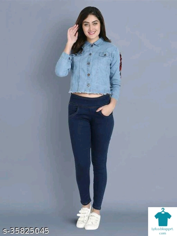 Product Name: *Comfy Retro Women Jackets & Waistcoat*Fabric: DenimSleeve Length: Long SleevesPattern: Self-DesignMultipack: 1 - size- XL