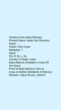 Product Name: *Istyle Can Women's Dress*Fabric: Poly CrepeMultipack: 1 - size- M