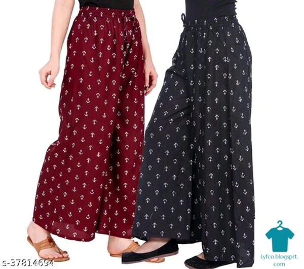 Product Name: *Ravishing Feminine Women Palazzos*Fabric: RayonPattern: PrintedMultipack: 2 - size- 40