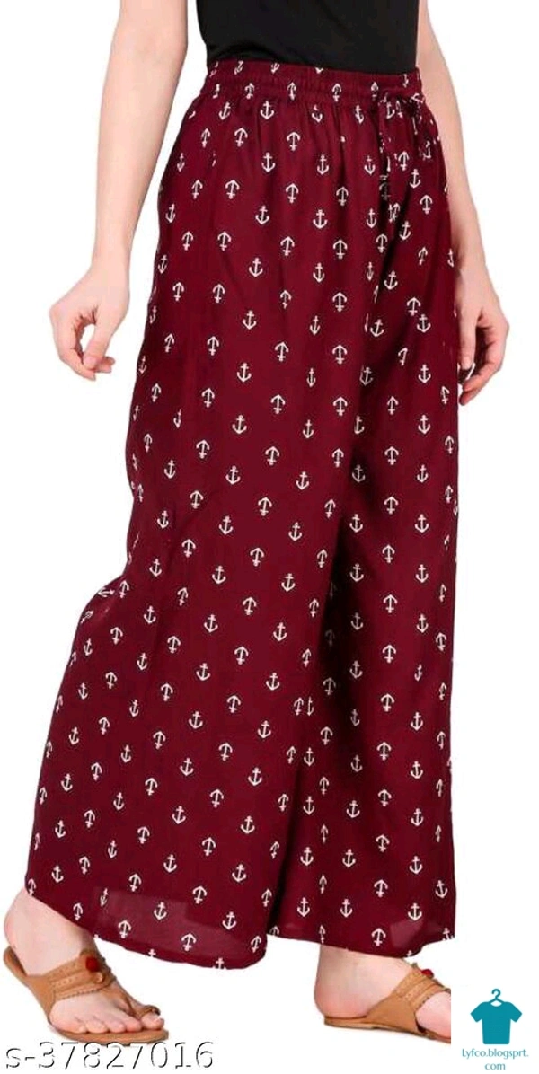 Product Name: *Ravishing Feminine Women Palazzos*Fabric: RayonPattern: PrintedMultipack: 1 - size- 32