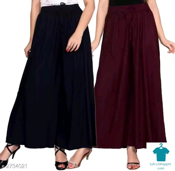 Product Name: *Fancy Solid Rayon Women's Palazzos(Pack of 2)*Fabric: Rayon - size- 28
