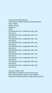Product Name: *Stylish Fabulous Women Palazzos*Fabric: RayonPattern: PrintedMultipack: 1 - size- 26