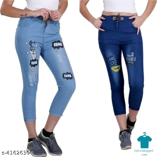 Product Name: *Fancy Modern Women Jeans*Fabric: DenimSurface Styling: PrintedMultipack: 2 - size- 30