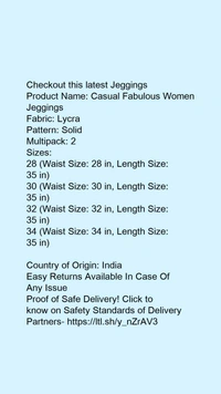 Product Name: *Casual Fabulous Women Jeggings*Fabric: LycraPattern: SolidMultipack: 2 - size- 28