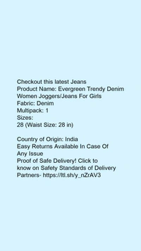 Product Name: *Evergreen Trendy Denim Women Joggers/Jeans For Girls*Fabric: DenimMultipack: 1 - size- 30