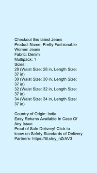 Product Name: *Pretty Fashionable Women Jeans*Fabric: DenimMultipack: 1 - size- 28