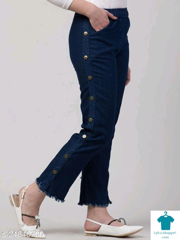 Product Name: *Maniere Creations Dark Blue Side Buttoned Joggers Jeans For Women*Fabric: DenimMultipack: 1 - size- 32