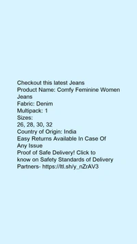 Product Name: *Comfy Feminine Women Jeans*Fabric: DenimMultipack: 1 - size- 26