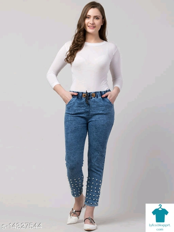 Product Name: *Kyla Exclusive Joggers Bottom Pearl Blue Jean For Women*Fabric: DenimMultipack: 1 - size- 34