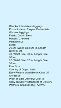 Product Name: *Elegant Fashionista Women Jeggings*Fabric: Cotton BlendPattern: CheckedMultipack: 2 - size- 34