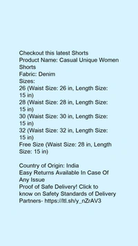 Product Name: *Casual Unique Women Shorts*Fabric: Denim - size- 28