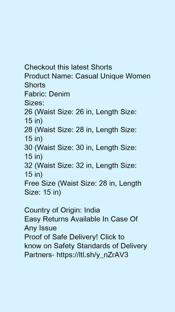 Product Name: *Casual Unique Women Shorts*Fabric: Denim - size- 28