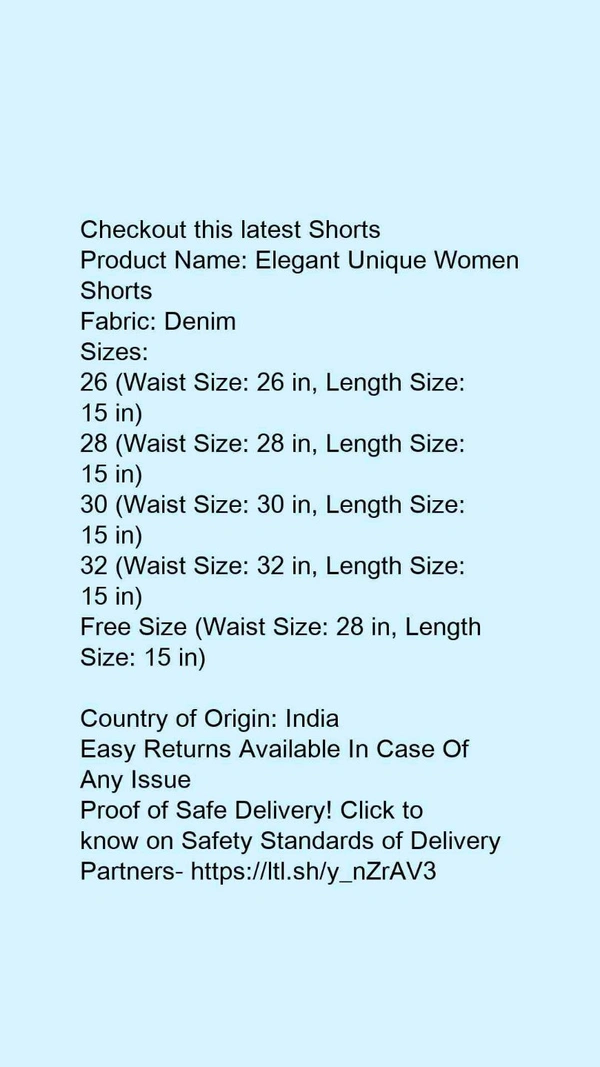 Product Name: *Casual Unique Women Shorts*Fabric: Denim - size- 26