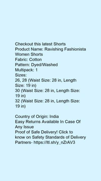 Product Name: *Ravishing Fashionista Women Shorts*Fabric: CottonPattern: Dyed/WashedMultipack: 1 - colour- Black
